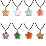 Natural Crystal Flower Pendant Necklace Gold Plated Edge Healing Gemstone Jewelry for Women
