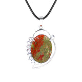 Natural Oval Crystal Stone Pendant Silver Leaf Wrapped Crystal Pendant Necklace Reiki Chakra Healing Crystal Jewelry for Women Multiple Gemstone Options