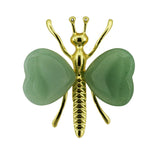 Vintage Gold Plated Insect Butterfly Pendant with Heart Gemstones, Genuine Healing Stone Chakra Crystal Amulet, Handmade Crafting Findings for Romantic Gift
