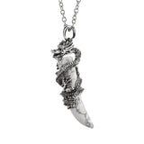 Gothic Silver Dragon Coiled Crystal Fang Necklace • Retro Mythical Creature Natural Gemstone Horn Pendant • Matching Couple Amulet Jewelry