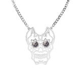 Gemstone Eye Hollowed Skull Pendant Stainless Steel Necklace 50CM Chain  Men & Women