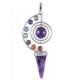 Natural Stone Pendulum Crystal Yoga 7 Chakra Spiral Hexagonal Cone Pendant Rose Quartz Reiki Healing Pendulum Jewelry