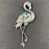 Vintage Silver Flamingo Brooch Pendant Inlaid Natural Gemstone, Multi Crystal Bird Animal Pin Convertible Necklace for Women Boho Fashion Jewelry