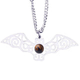 Vintage Stainless Steel Bat Pendant Gemstone Necklace - Gothic Punk Bat Wing Jewelry - Mystical Amulet Gift for Men & Women