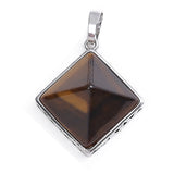 Natural Gemstone Square Pyramid Pendant 20mm Silver‑Plated Alloy Frame Reiki Chakra Healing Crystal Stone Pendant for DIY Necklace Jewelry
