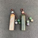 Lucky Healing Crystal Tube Keychain | Handwoven Cord Natural Gemstone Bag Charm Spiritual Friendship Gift