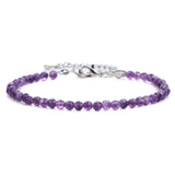 Tiny Micro Faceted Natural Stone Beaded Bracelet Silver Adjustable Extension Chain Dainty Stacking Bracelet for Women Daily Layering Jewelry