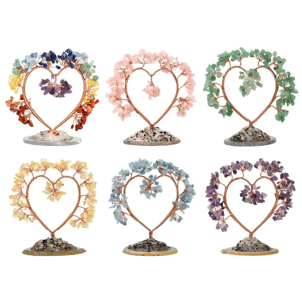 Handmade  Love Heart Crystal Tree | Natural Gemstone Ornament with Agate Slice Base | Healing Crystal Home Decor for Spiritual Gifts