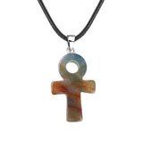 20×30mm Natural Crystal Ankh Cross Pendant Necklace | Egyptian Symbol Gemstone Jewelry for Men & Women