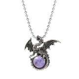 Punk Rock Biker Dragon Orb Necklace Set - Heavy Metal Bead Chain Winged Dragon Guardian Crystal Pendant Gift for Men Women