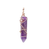 Vintage Wire Wrapped Crystal Wand Pendant • Hexagonal Bullet Stone Charm with Metallic Beads • Boho Wiccan Healing Quartz Jewelry Supply