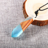 Creative Tie Shape Natural Wood Pendant Necklace, Three‑Color Red Blue Wood Splicing Pendant with Adjustable Black Cord, Handmade Boho Unisex Jewelry