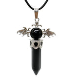 58×36mm Angel Wings Crystal Point Pendant | Natural Gemstone Hexagonal Prism Necklace for Men & Women