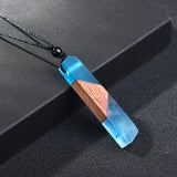 Creative Tie Shape Natural Wood Pendant Necklace, Three‑Color Red Blue Wood Splicing Pendant with Adjustable Black Cord, Handmade Boho Unisex Jewelry