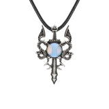 Fashion Jewelry Necklace Natural Stone Crystal Labradorite Double-winged Dragon Sword Pendant Necklace Accessories Women