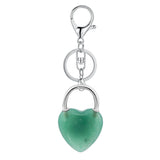 Natural Crystal Heart Lock Keychain, Peach Heart Crystal Bag Charm for Couples