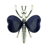 Vintage Gold Plated Insect Butterfly Pendant with Heart Gemstones, Genuine Healing Stone Chakra Crystal Amulet, Handmade Crafting Findings for Romantic Gift