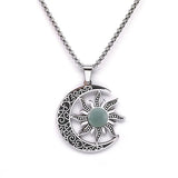 Vintage Stainless Steel Sun Moon Pendant Gemstone Necklace Celestial Jewelry  Spiritual Protection Gift for Men & Women