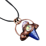 Vintage Copper Red Jasper Hexagon Pointer Necklace - Raw Amethyst & Abalone Shell Mixed Gemstone Wiccan Witchy Pendant