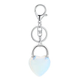 Natural Crystal Heart Lock Keychain, Peach Heart Crystal Bag Charm for Couples