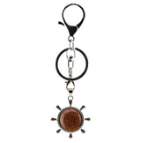 Vintage Silver Ship Rudder Keychain • Antique Nautical Helm Wheel Keyring with Natural Gemstone Ball • Coastal Car Key Holder Backpack Bag Charm