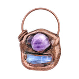 30-50mm Vintage Copper Pendant Necklace with Amethyst & Kyanite Inlay | Retro Crystal Jewelry for Weddings & Parties