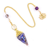7 Chakra Orgone Pendulum with Lotus Top Gold-Plated Resin Crystal Pendulum with Chain for Divination Healing Witchcraft