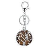 Sterling Silver Owl Tree of Life Gemstone Pendant Key chain with Round stones pendant For Women and men for Jewelry Making