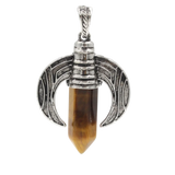 Vintage Ox Horn Crescent Moon Crystal Point Pendants for Jewelry Making - Antique Silver Inlaid Hexagonal Gemstone Bullet Charms, DIY Witchy Boho Necklace Accessories