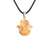 50×57mm Natural Crystal Hamsa Hand Pendant | Evil Eye Carved Gemstone Necklace for Protection