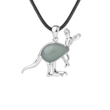 Silver Kangaroo Gemstone Pendant Necklace #SN1765  45cm Black Cord Animal Stone Jewelry for Women Men