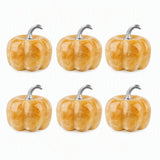 6Pcs Set 30MM Natural Crystal Pumpkin Figurines Gemstone Pumpkin Ornament With Metal Stem Halloween Healing Crystal Gift