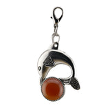 Bohemian Silver Marine Dolphin Key Ring • Cute Sea Animal Crystal Sphere Holder Charm • Unisex Beach Summer Theme Key Holder Clip Gift