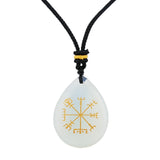 Norse Viking Compass Pendant | 33mm Natural Teardrop Crystal Necklace Vegvisir Protection Amulet