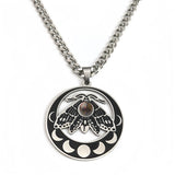 Vintage Moth Moon Phase Necklace - Gothic Stainless Steel Gemstone Amulet - Witchy Celestial Insect Jewelry for Women & Men