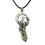 Gothic Star Moon Cat Crystal Necklace, Natural Gemstone Hexagonal Point Pendant, Vintage Silver Crescent Moon Choker with Black Cord for Women
