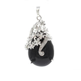 Rhinestone Floral Vine Teardrop Natural Crystal Pendant, Silver‑Tone Alloy Wrapped Water Drop Gemstone Charm for Necklace Jewelry Making