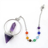Natural Crystal Pyramid Pendulum, 7 Chakra Beaded Chain Dowsing Pendulum, Reiki Healing Divination Spiritual Crystal Pendant for Meditation