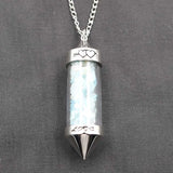 Natural Crystal Chip Wishing Bottle Necklace 5.4cm Glass Pointed Column Vial Pendant Necklace 45+5cm Adjustable Chain Reiki Chakra Healing Stone Jewelry for Women