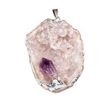 Natural Agate Geode Pendant with Drusy Crystal Point | Silver Plated Raw Druzy Cave Pendant Necklace for Spiritual Jewelry