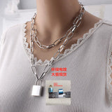 Boho Punk Multilayered Necklace Set Chunky Gold Silver Paperclip Chain Choker Hip Hop Heart Padlock Coin Pendant Statement Jewelry