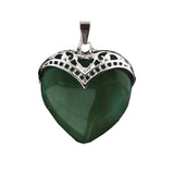 32×38mm Antique Silver Heart Gemstone Pendant | Natural Crystal Retro Love Charm for DIY Jewelry