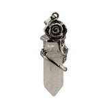 Vintage Rose Wrapped Crystal Quartz Pendant • Hexagonal Bullet Stone Charm • Gothic Floral Healing Crystal Keychain Jewelry