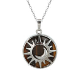 Sun and Moon Natural Gemstone Pendant Necklace Multi Color Healing Crystal Silver Plated Charm Jewelry for Women Gift