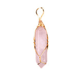 Gold Wire-Wrapped Crystal Pendant | 32×8mm Natural Healing Stone Hexagonal Pillar Charm for Jewelry Making