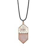 Gold Hollow Sun Ray Natural Stone Shield Arrow Pendant, Geometric Open‑Work Metal Frame Gemstone Pendant, Reiki Chakra Healing Crystal Charm for DIY Necklace Jewelry Making