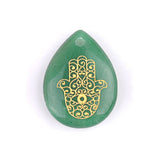 Hamsa Hand Fatima Pendant | 33mm Natural Teardrop Crystal Spiritual Protection Energy Jewelry