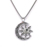 Vintage Stainless Steel Sun Moon Pendant Gemstone Necklace Celestial Jewelry  Spiritual Protection Gift for Men & Women