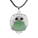 Silver Owl Gemstone Necklace 45CM Black Cord #SN1758 -28X36mm Bird Pendant Choker Jewelry