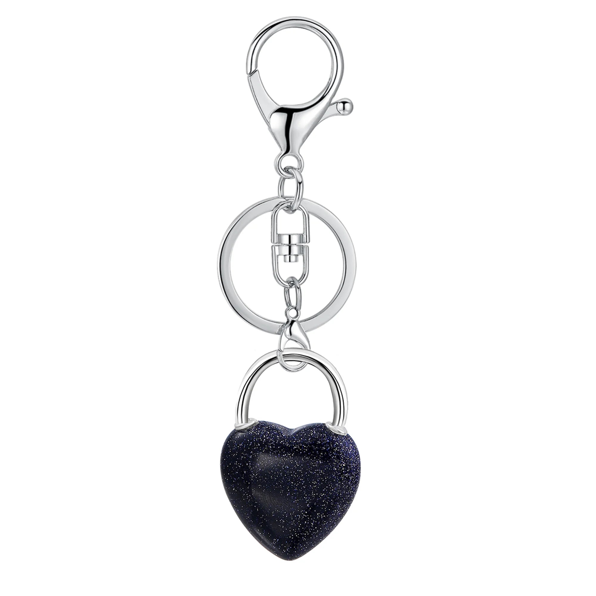 Natural Crystal Heart Lock Keychain, Peach Heart Crystal Bag Charm for Couples